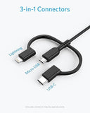 3 in 1 Charging Cable 3FT Lightning USB C Micro USB Fast Charger Cord for iPhone iPad Samsung Android