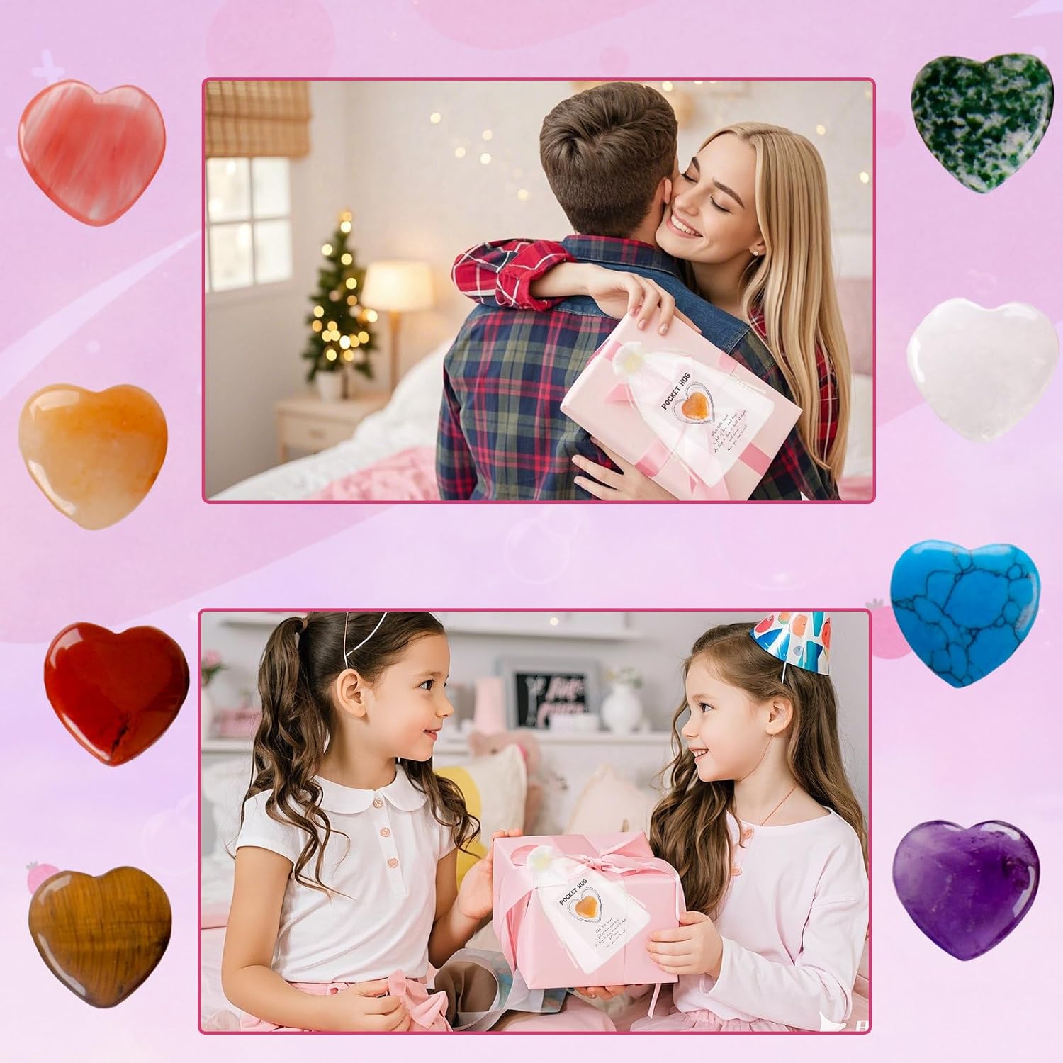 24 Pack Valentines Day Cards Gift,Love Pocket Hug Tokens Bulk Heart Shaped Crystal With Card And Pocket,Valentine'S Day Party Gift Exchange