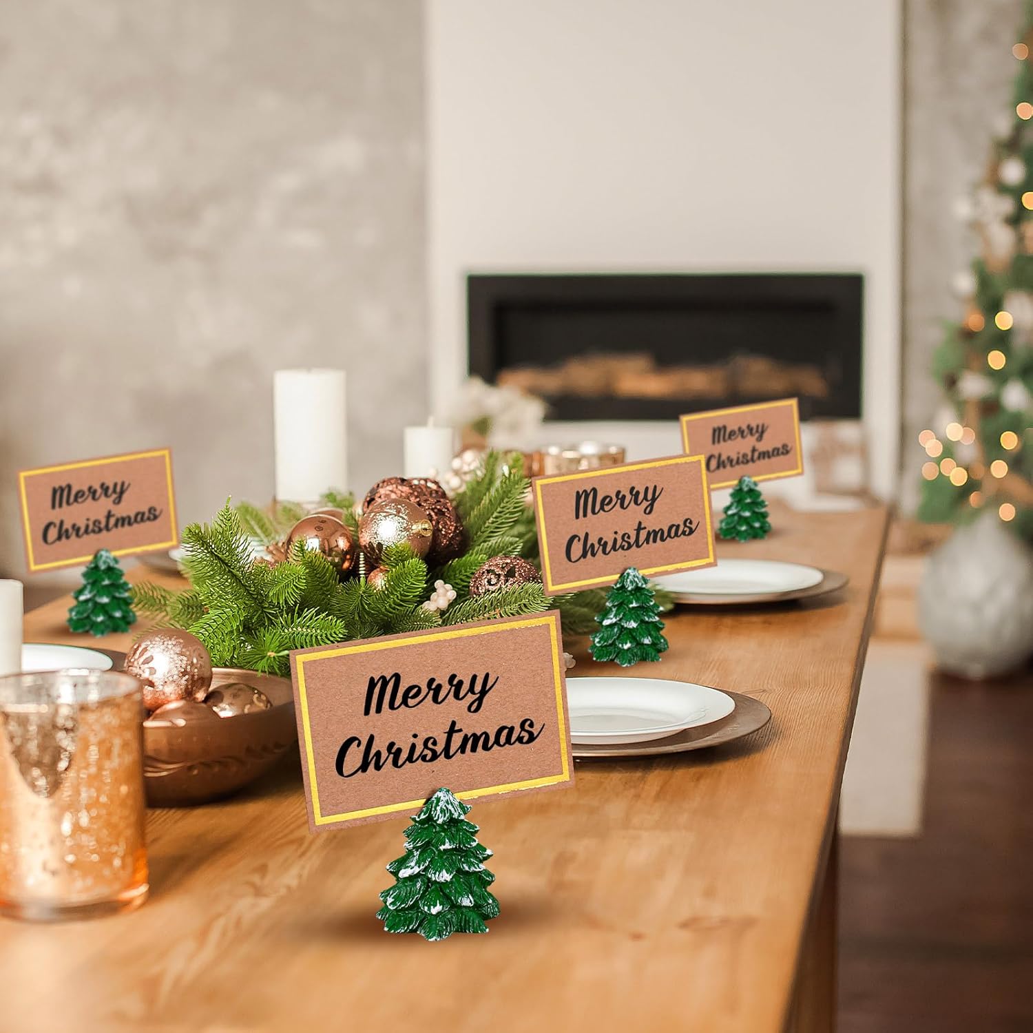12 Pcs Christmas Tree Place Card Holders With Seating Cards Table Number Holders Place Cards For Christmas Party Wedding Anniversary Birthday Decorations (Green)