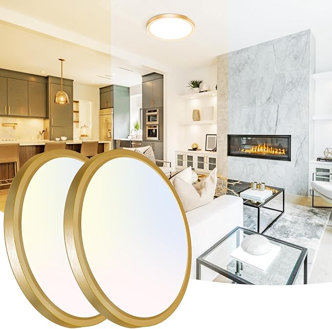 2 Pack 12 Inch Gold LED Ceiling Lights 24W Adjustable Flush Mount Fixtures