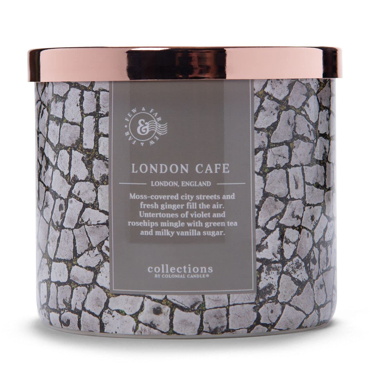 Colonial Candle London Café Scented Jar Candle, Travel Collection, 3 Wick, Gray, 14.5 oz - Up to 60 Hours Burn