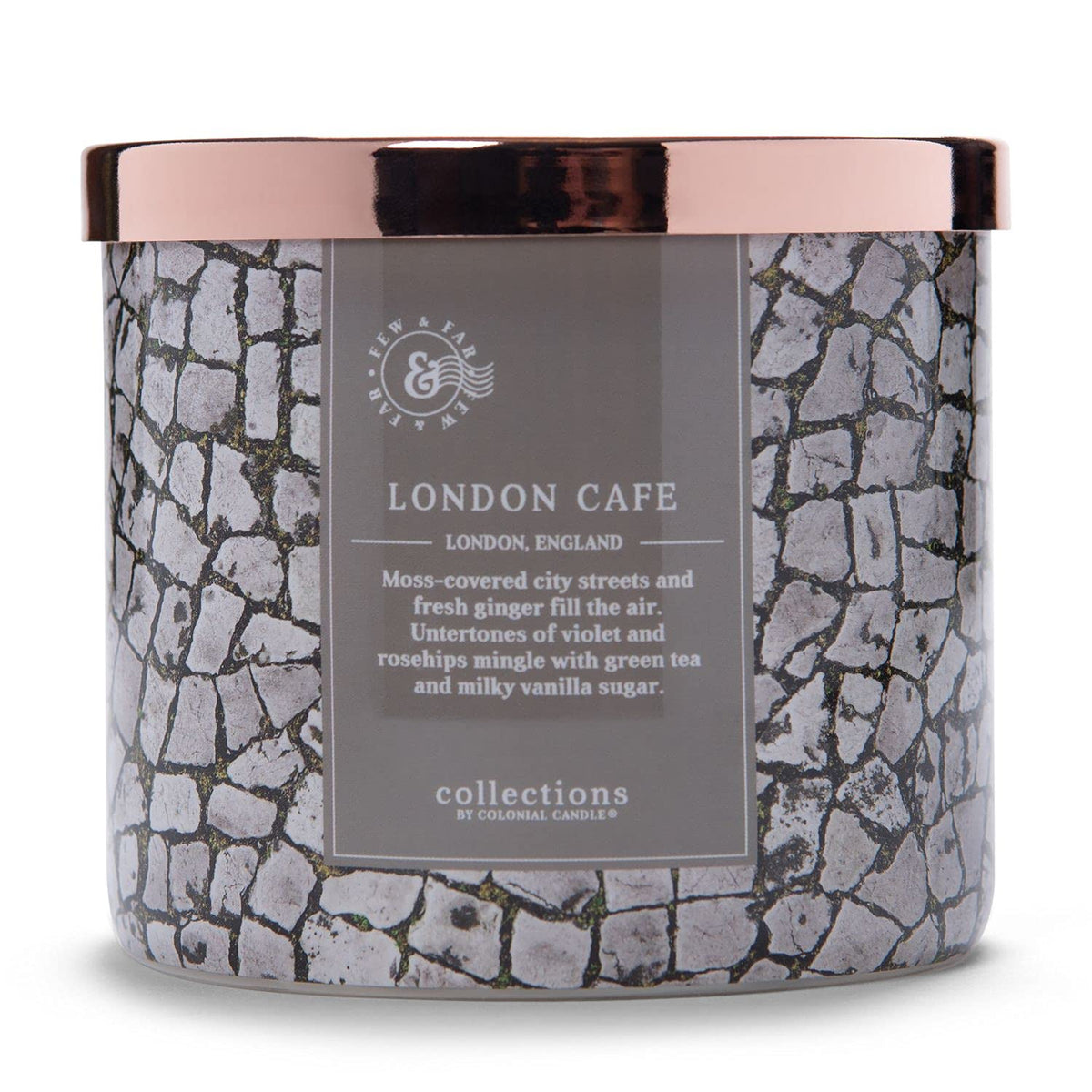 Colonial Candle London Café Scented Jar Candle, Travel Collection, 3 Wick, Gray, 14.5 oz - Up to 60 Hours Burn