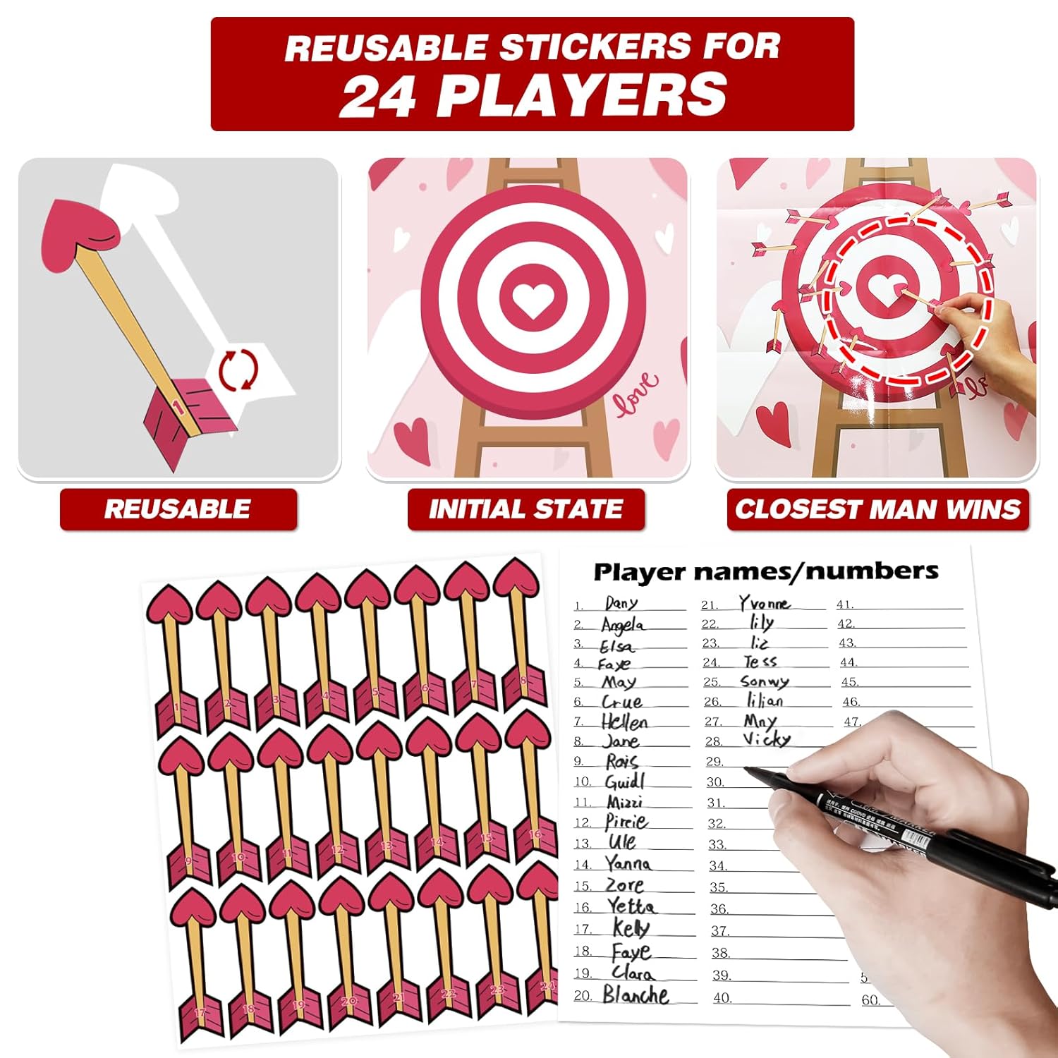Valentines Day Games, Pin The Arrow On The Heart, Valentines Games For Kids Classroom 24 Pcs School Activities For Boys Girls Adults