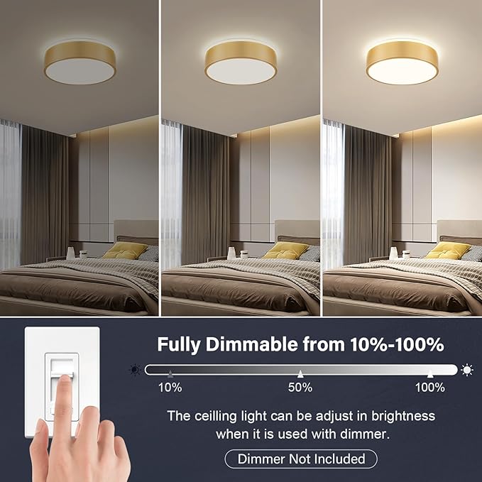 11.8 Inch Gold LED Ceiling Light 5CCT Dimmable Flush Mount Fixture