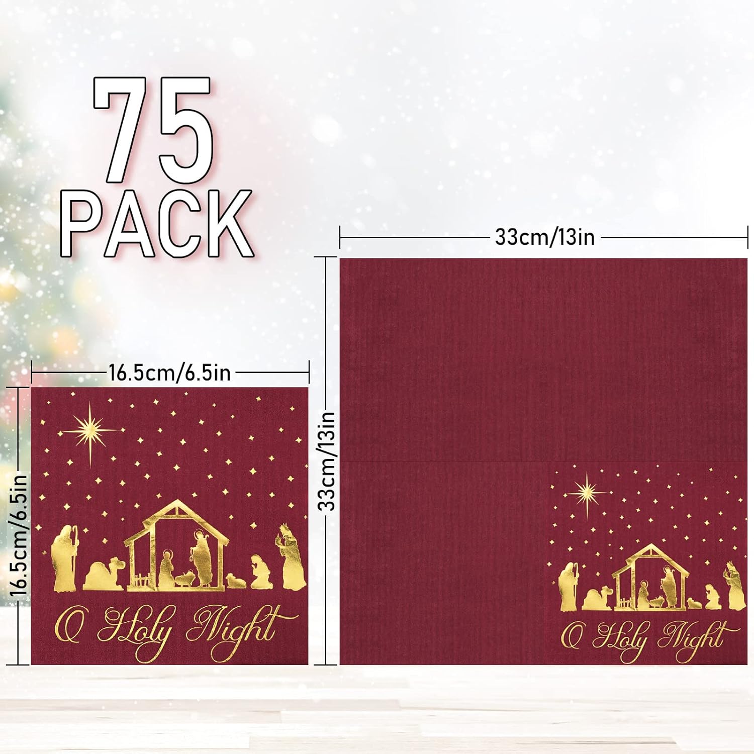 75 Pack Christmas Jesus Napkins Holy Night Nativity Disposable Paper Napkins 6.5In Jesus Joy To The World Gold Foil Lunch Napkin For Xmas Holiday Party Supplies Dinner Table Decor
