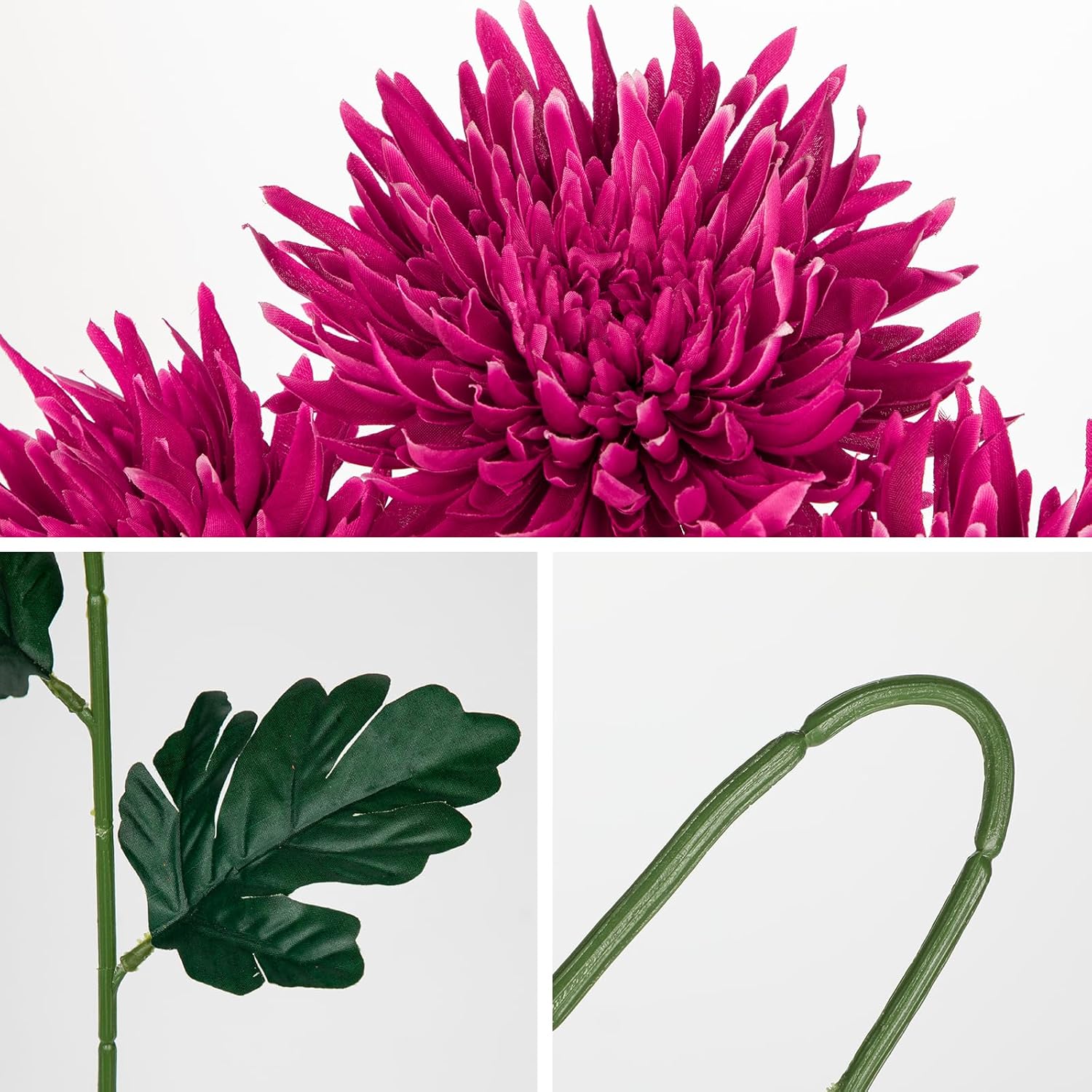 6Pcs Purple-Pink Artificial Mums Flowers Spring Chrysanthemum Flowers 25.6" Long Stem Faux Spider Mum Flower Large Floral Arrangements Bouquets Fake Pincushion Silk Flower Home Decor