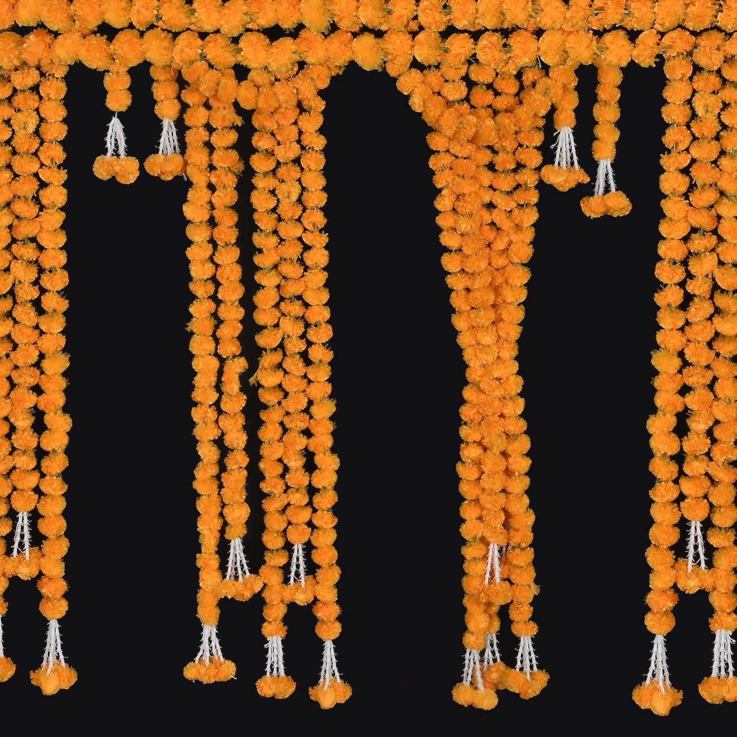 5 Pc - 5 Feet Orange Marigold Garland |Indian/American Wedding Party Mantle Decoration, Faux Garlands Wedding Garland, Diwali Decoration, Spring Bush Floral!