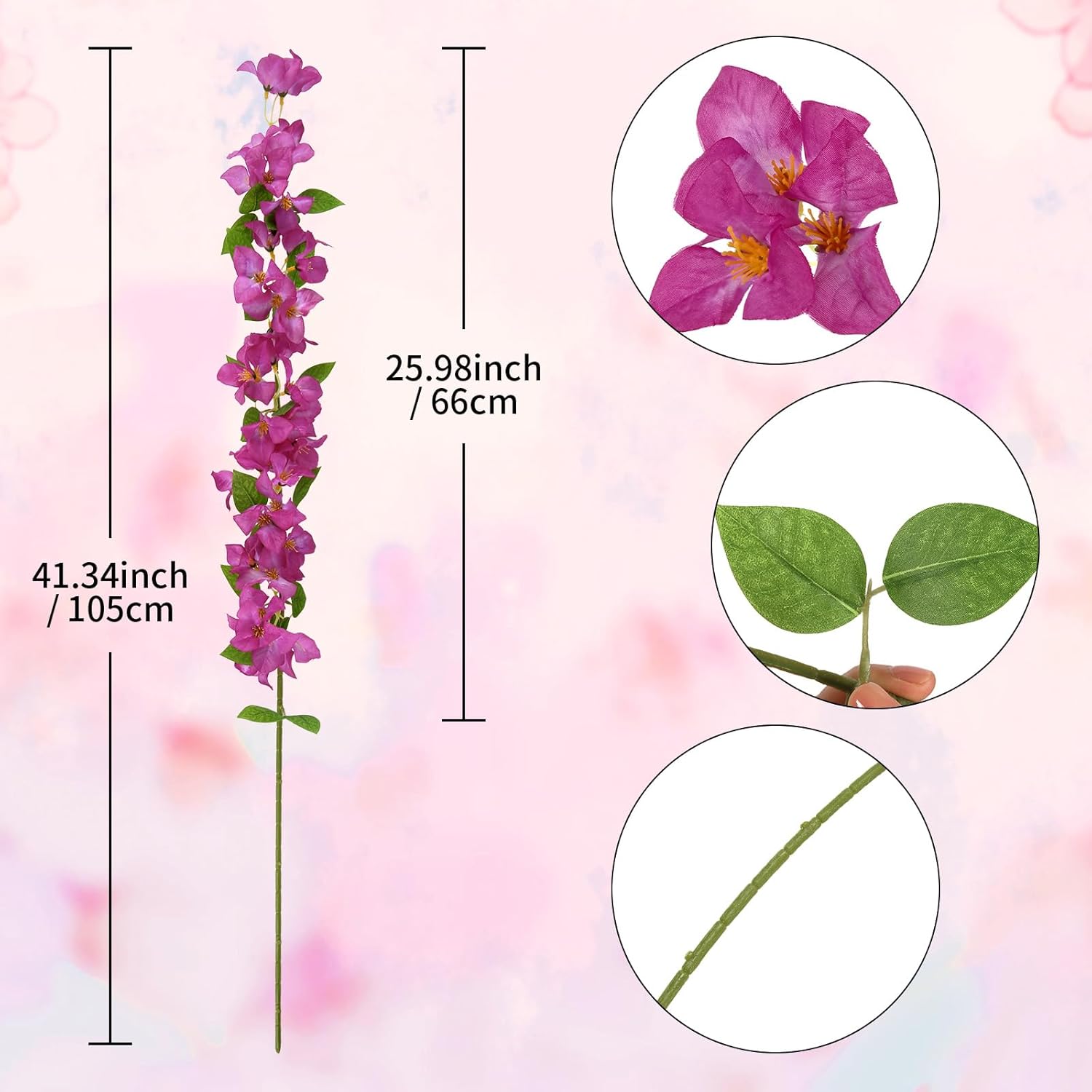 5Pcs Bougainvillea Artificial Flowers 41.34" Fuchsia Flowers Long Stem Silk Faux Branches Fake Vines For Wedding Party Home Garden Outdoor Indoor Decoration (Fuchsia)