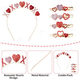 Valentine’S Day Headbands & 4Pcs Heart Shaped Hair Clips Set For Women Girls Red Pink Heart Hairband Rhinestone Glitter Hair Clips Xo Crystal Metal Hair Accessories Party Supplies Gifts