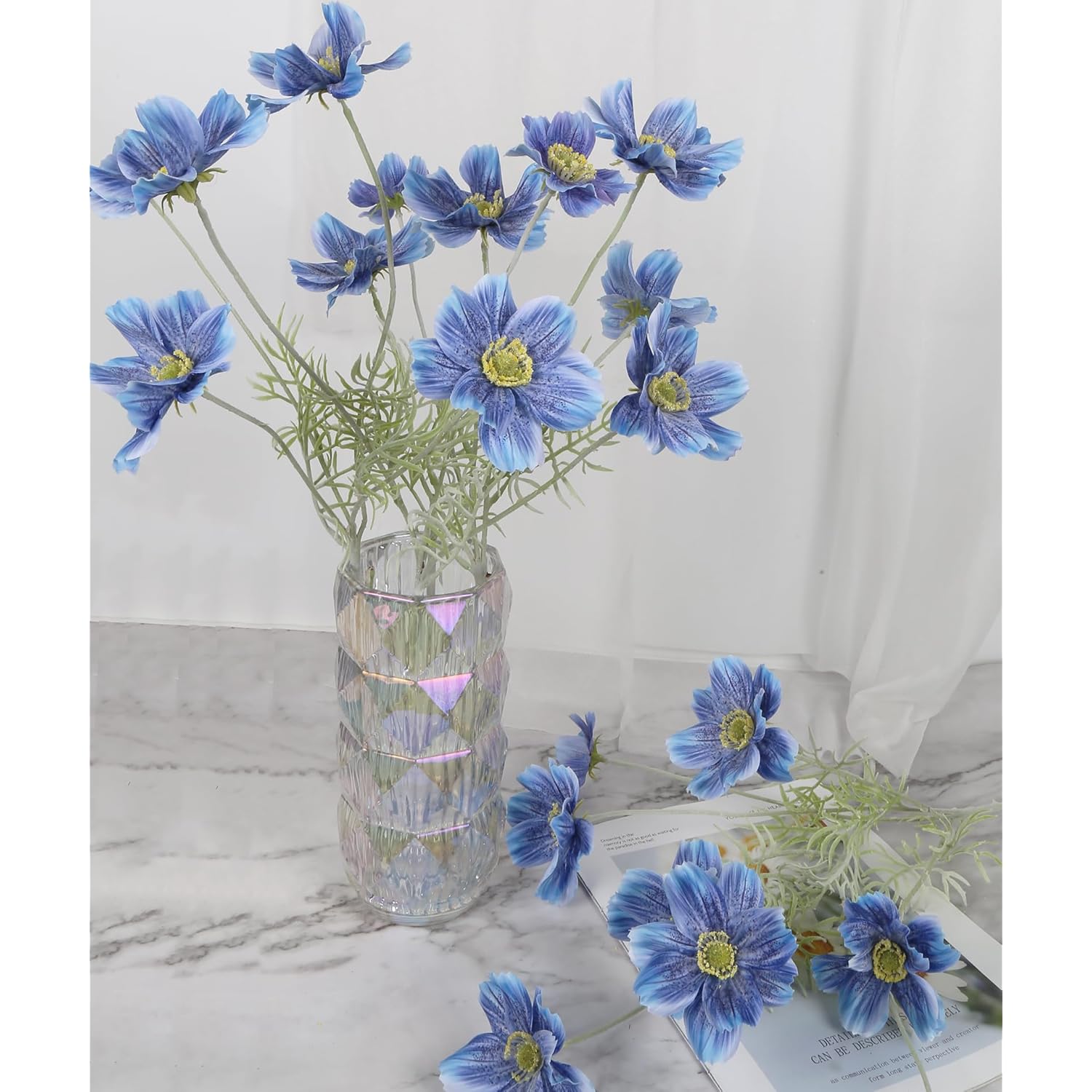 Blue Cosmos Artificial Flowers 5Pcs 22 In Silk Faux Daisies Wild Flowers With Long Stems For Vase Decor Wedding Party Aisle Home Bathroom Patio Table Centerpiece Arrangement(Blue)