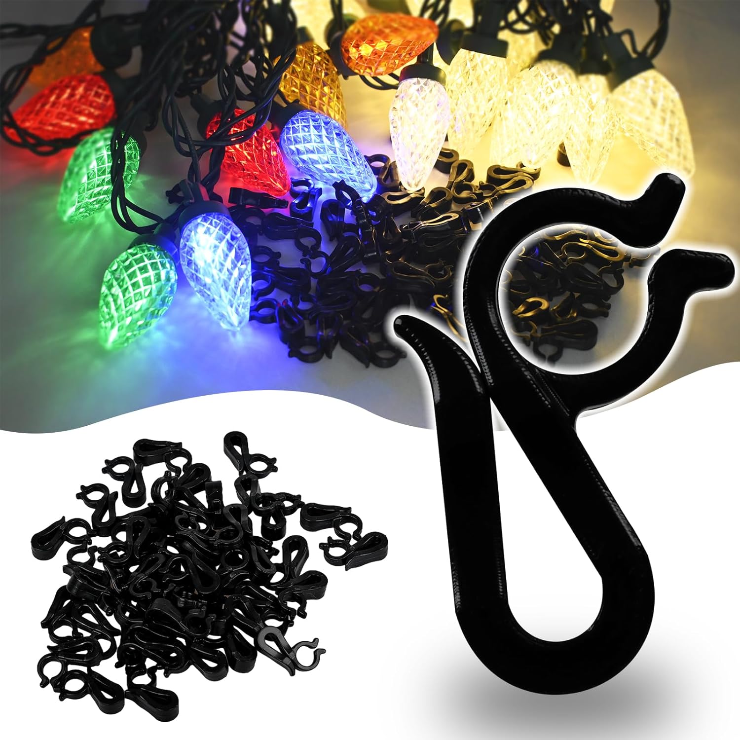 Christmas Light Clips Hangers - Mighty Gutter Clips For Christmas Decoration String Lights Weatherproof - Easy & Quick Installation (120, Black)