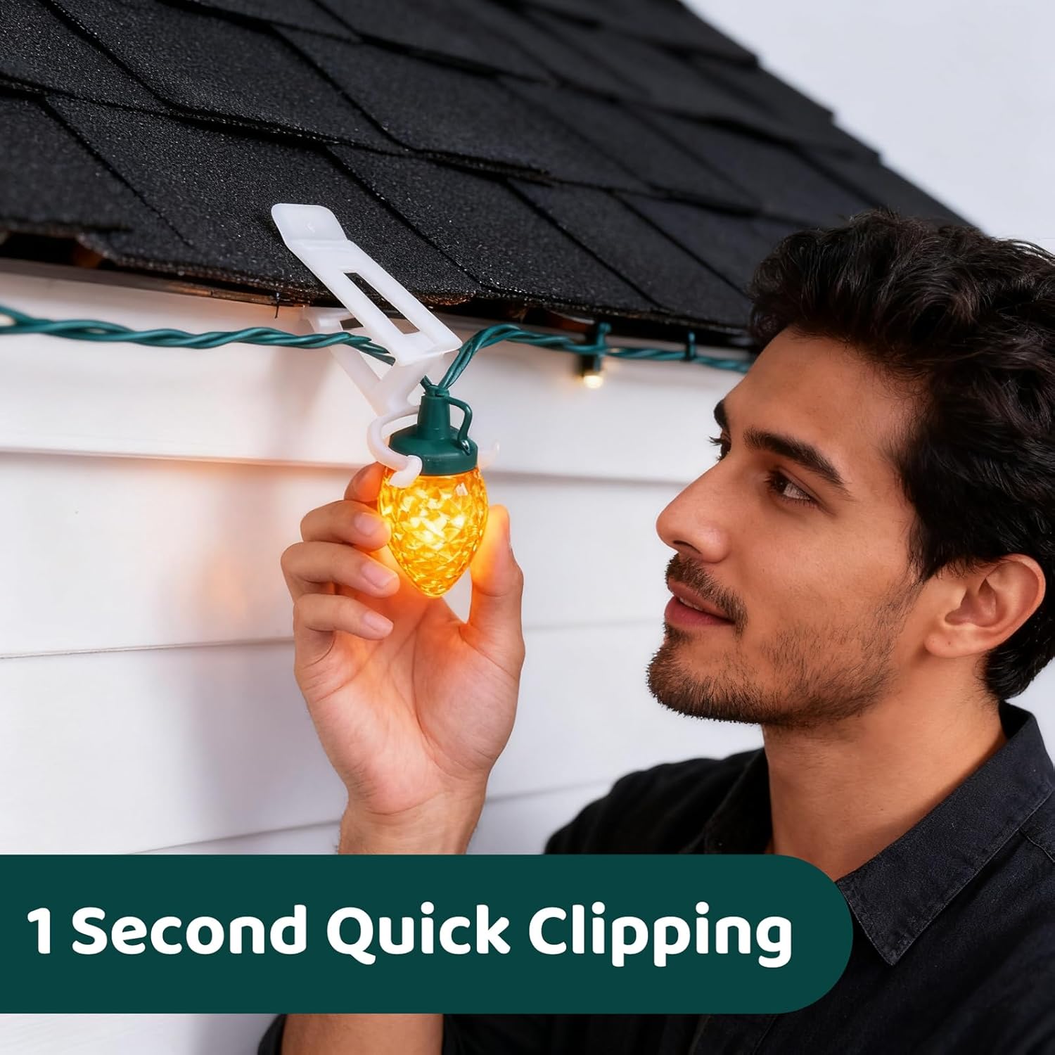 All-In-One Christmas Light Clips - 100 Packs For Gutter, Roof, Shingle - Compatible With C7, C9 & Mini String Lights - Heavy Duty Outdoor Hanging Clips For Holiday Decoration