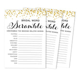 50-Pack Wedding Word Scramble Bridal Shower Game Cards Gold Confetti Party Wedding Supplies