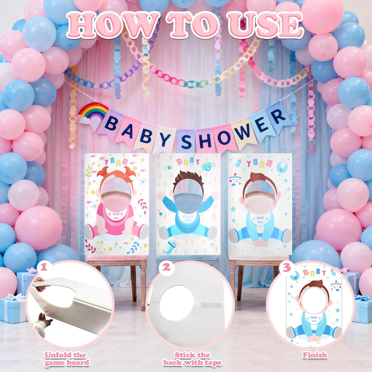6 Pcs Baby Shower Games Feed Me Baby Shower Games,Game Party Background For Funny Bridal Party,Gender Reveal Game Supplies