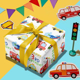 Transport 3Rd Birthday Wrapping Paper - Mini Roll - 17 Inch X 16.5 Feet - Vehicles Cars Wrapping Paper For Kid Boys Birthday, Baby Shower