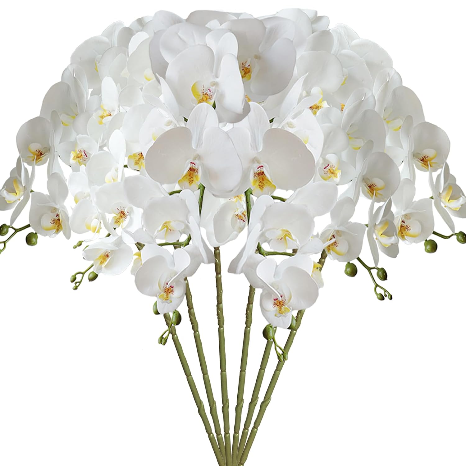 33" Artificial Phalaenopsis Flowers 6 Pcs Artificial Orchid Flowers Stem Plants For Home Décor (Pure White)