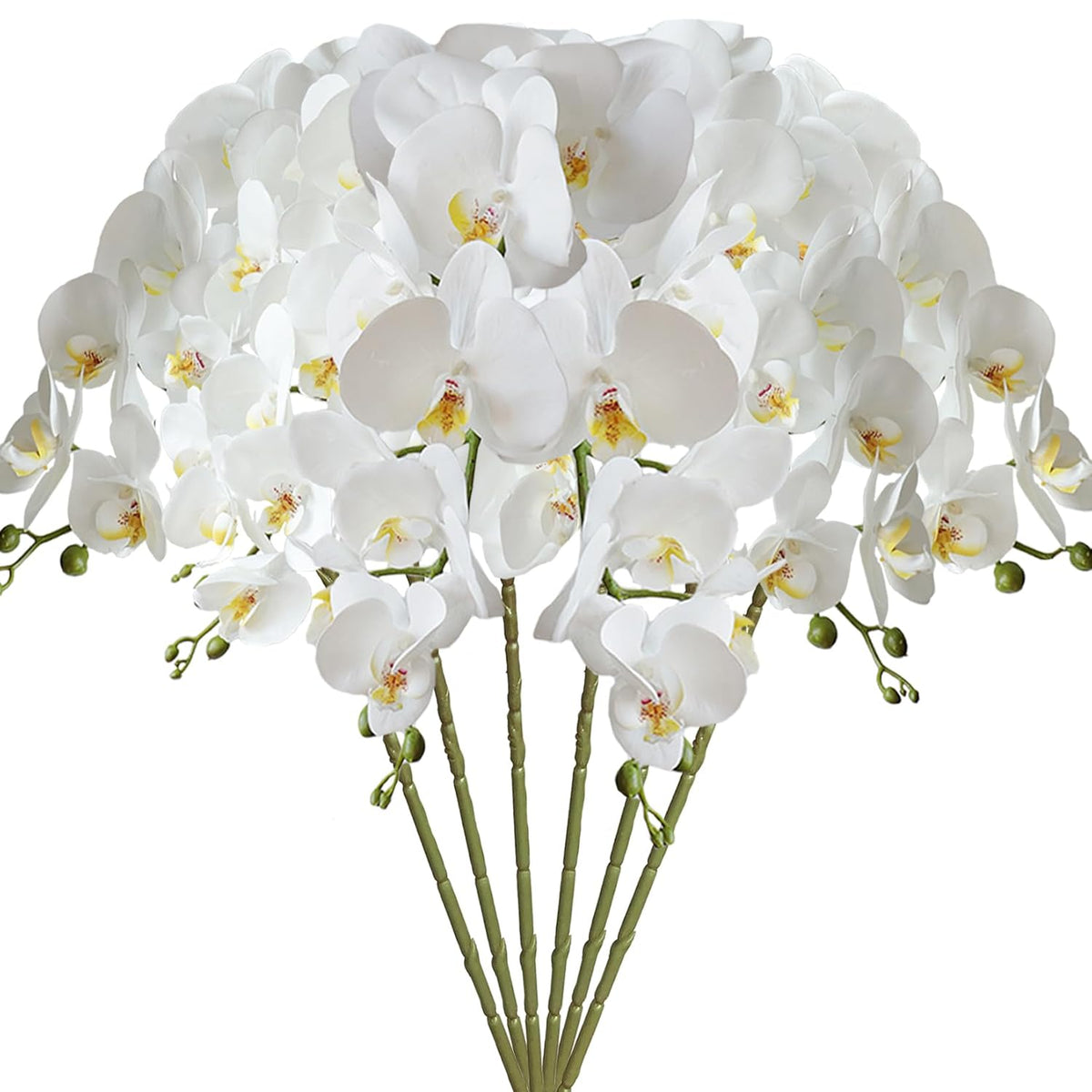 33" Artificial Phalaenopsis Flowers 6 Pcs Artificial Orchid Flowers Stem Plants For Home Décor (Pure White)