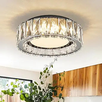 11 Inch Black Crystal LED Ceiling Light 5CCT Dimmable Flush Mount Fixture