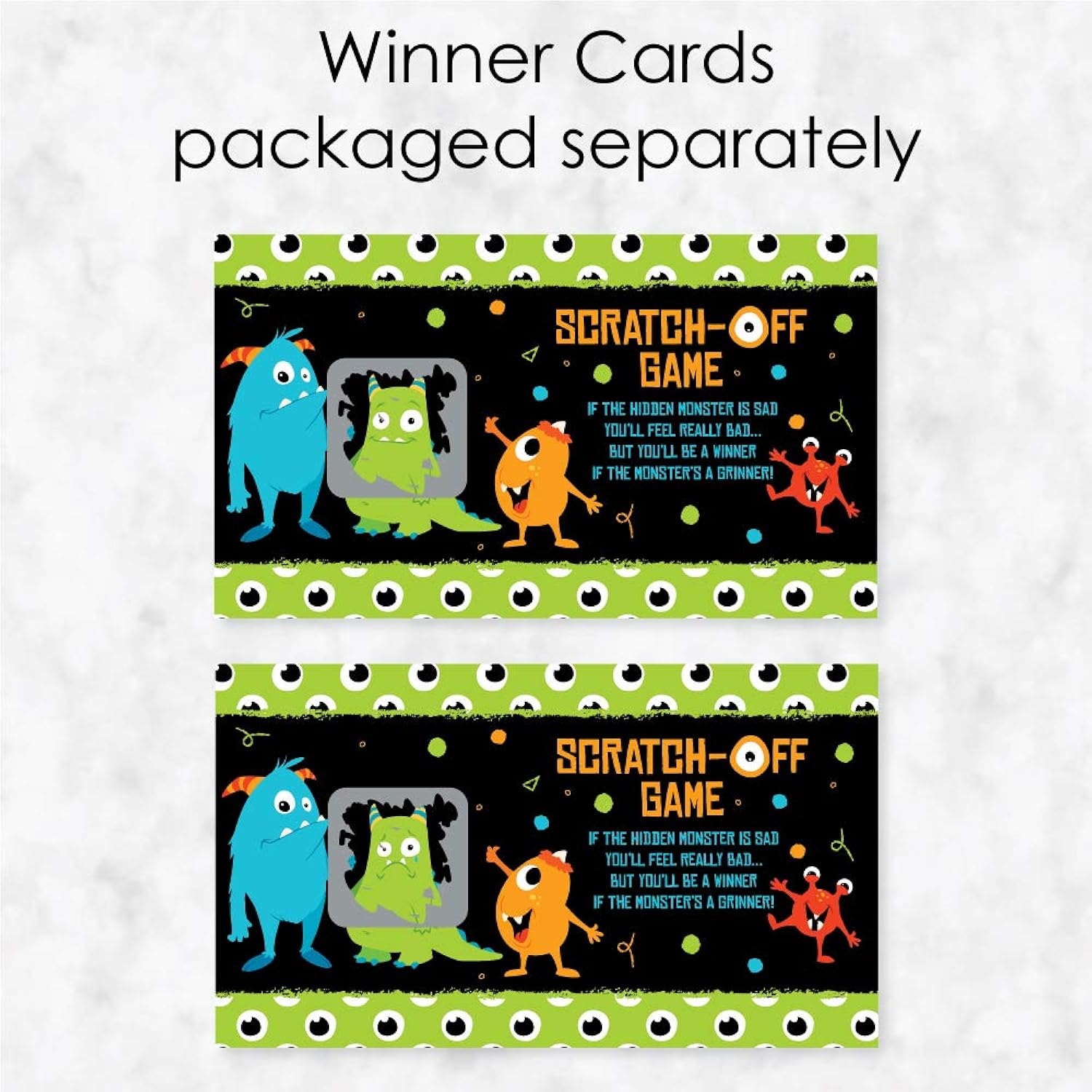 Big Dot of Happiness Monster Bash - Little Monster Birthday Party or Baby Shower Game Scratch Off Cards - 22 Count