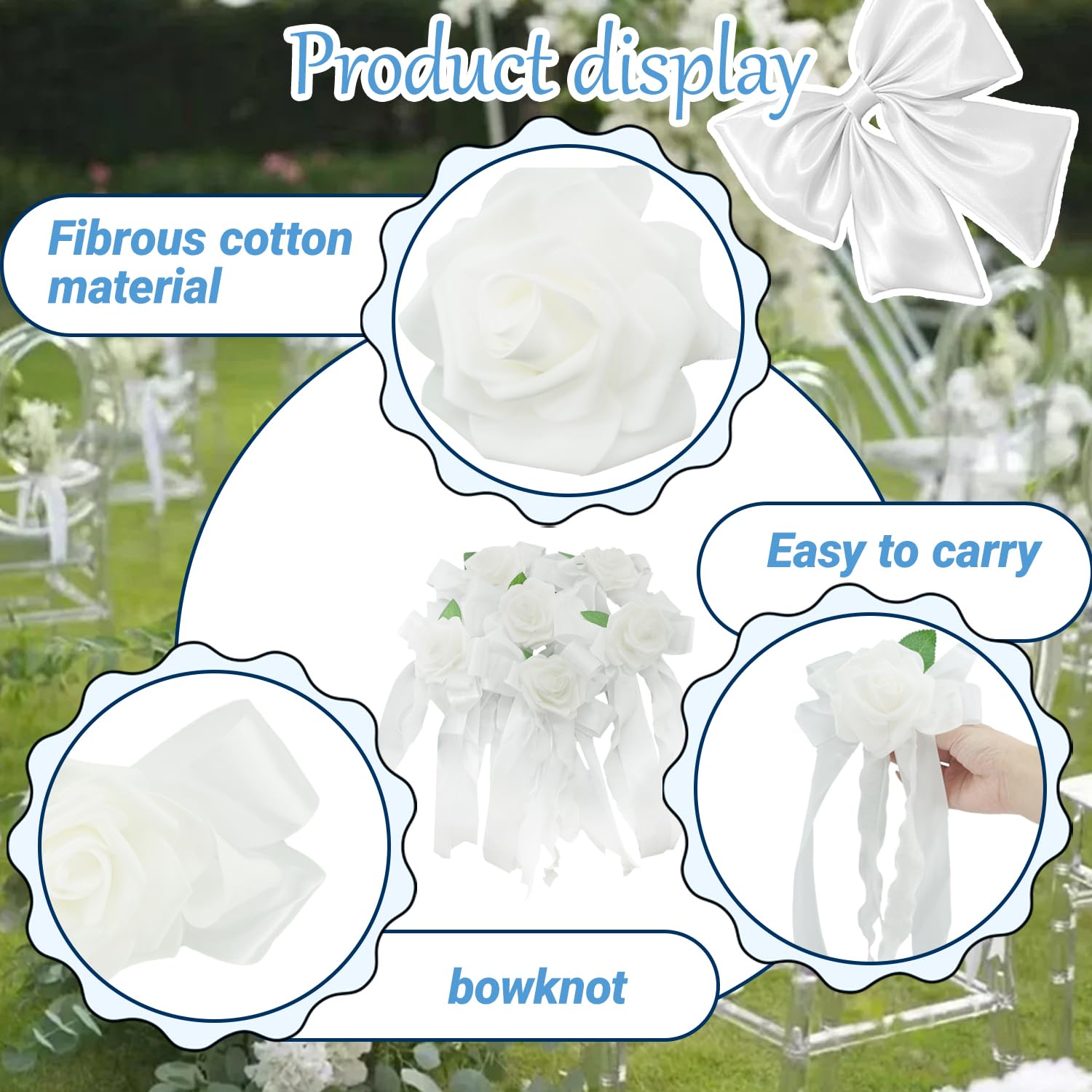 6Pcs Just Married Car Decorations, White Artificial Decorative Flower For Wedding Car Door Handles And Rearview Mirrors