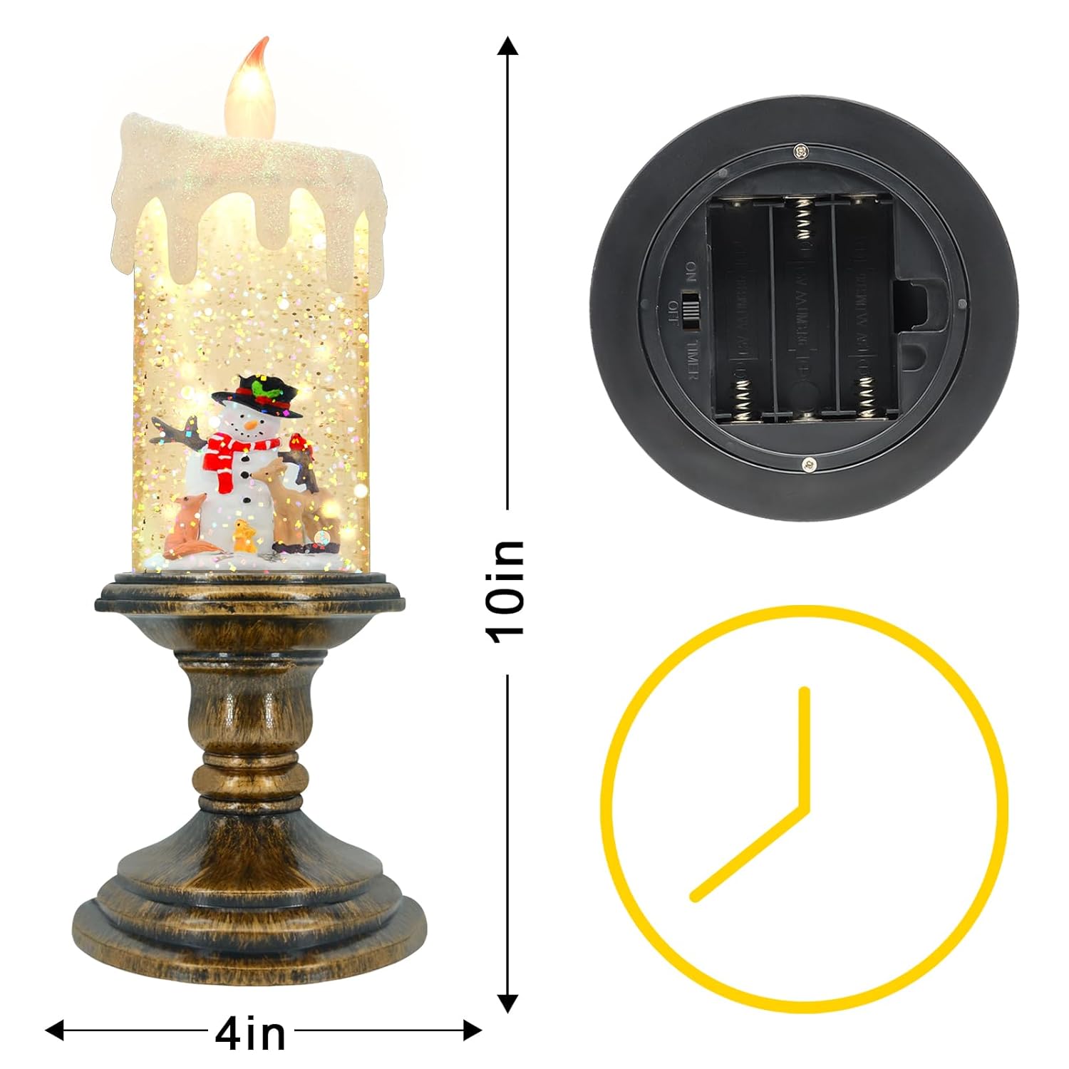 Christmas Flameless Candles, Flickering Flameless Candles With Timer, Led Candles Battery Operated, Snow Globe Candle Light For Christmas Decorations