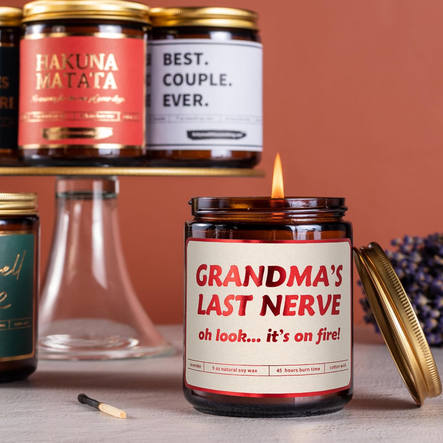 Grandma'S Last Nerve Vanilla Lavender Scented Candle - Funny Birthday Gift For Grandma | Gag Present Idea From Grandkids Granddaughter Grandson Forbirthday, Christmas, Mother'S Day For Grandmother