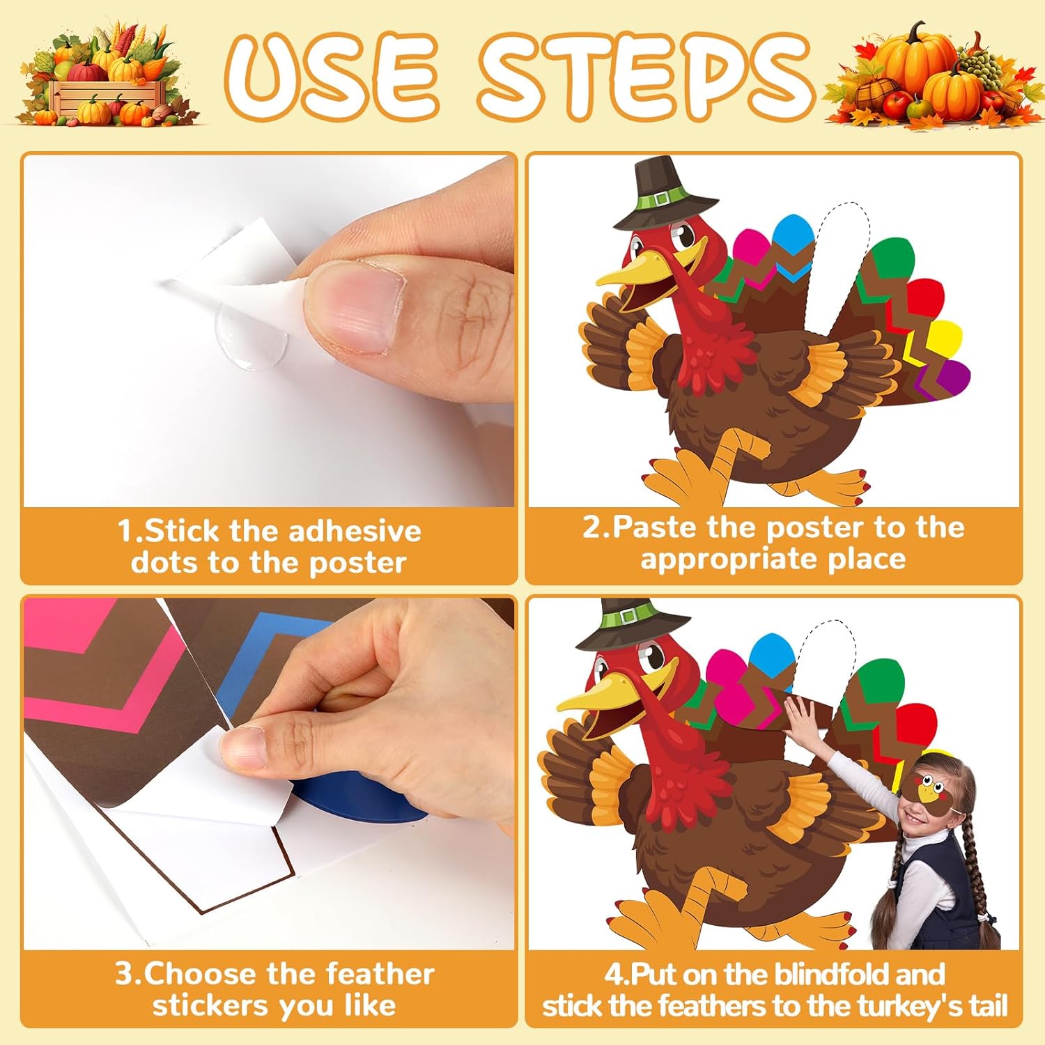 Thanksgiving Party Games For Kids Pin The Tail On The Turkey Poster Fall Festival Games Activities With 24 Feather Stickers For Family School Thanksgiving Party Favors Decorations Supplies