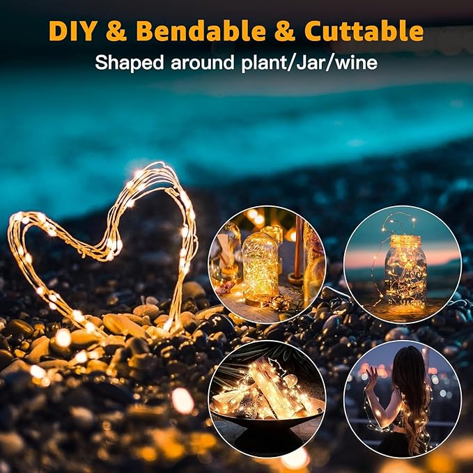 20 Pack Battery Operated Fairy Lights 7FT 20 LED Warm White Mini String Lights Silver Wire Firefly Twinkle Lights for Mason Jars Wedding Party Christmas Decor