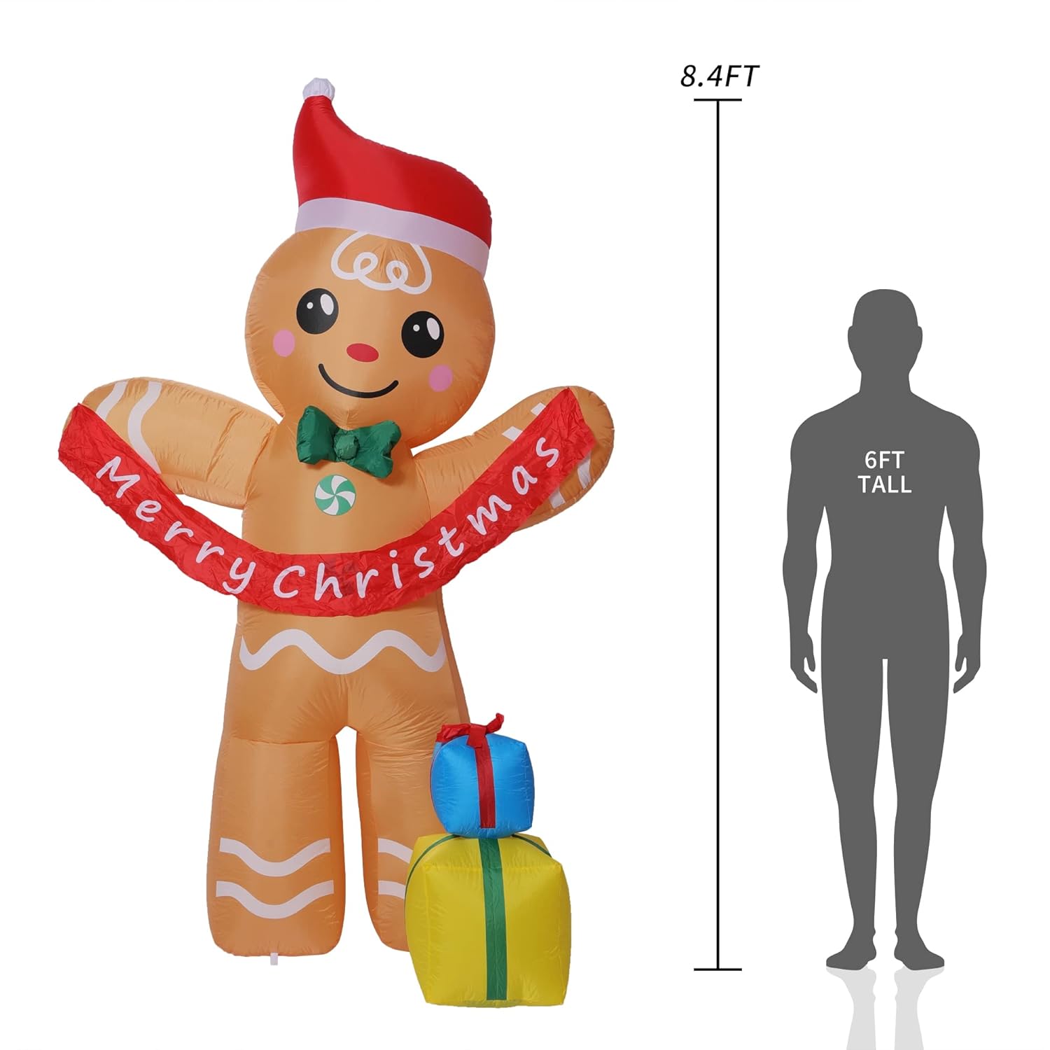 8.4 Ft Christmas Inflatables Gingerbread Man With Gift Boxes, Led Inflatable Decoration For Outdoor Indoor Holiday Yard