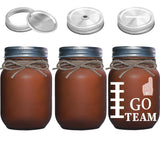 3 Pcs Football Decor Mason Jars Set With 3 Extra Lids, Table Centerpieces Home Vase With Storage Straw Piggy Bank Lids, Sports Party Game Rustic Decorations For Touch Down Rugby Day Go Team