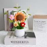 Crochet Flowers Artificial Sunflower Baby'S Breath Knitted Eternal Potted Plants,Handmade Crocheted Puff Flowers Potted,Happy Birthday Crochet Flower Gifts For Women Father'S Day Birthday Christmas
