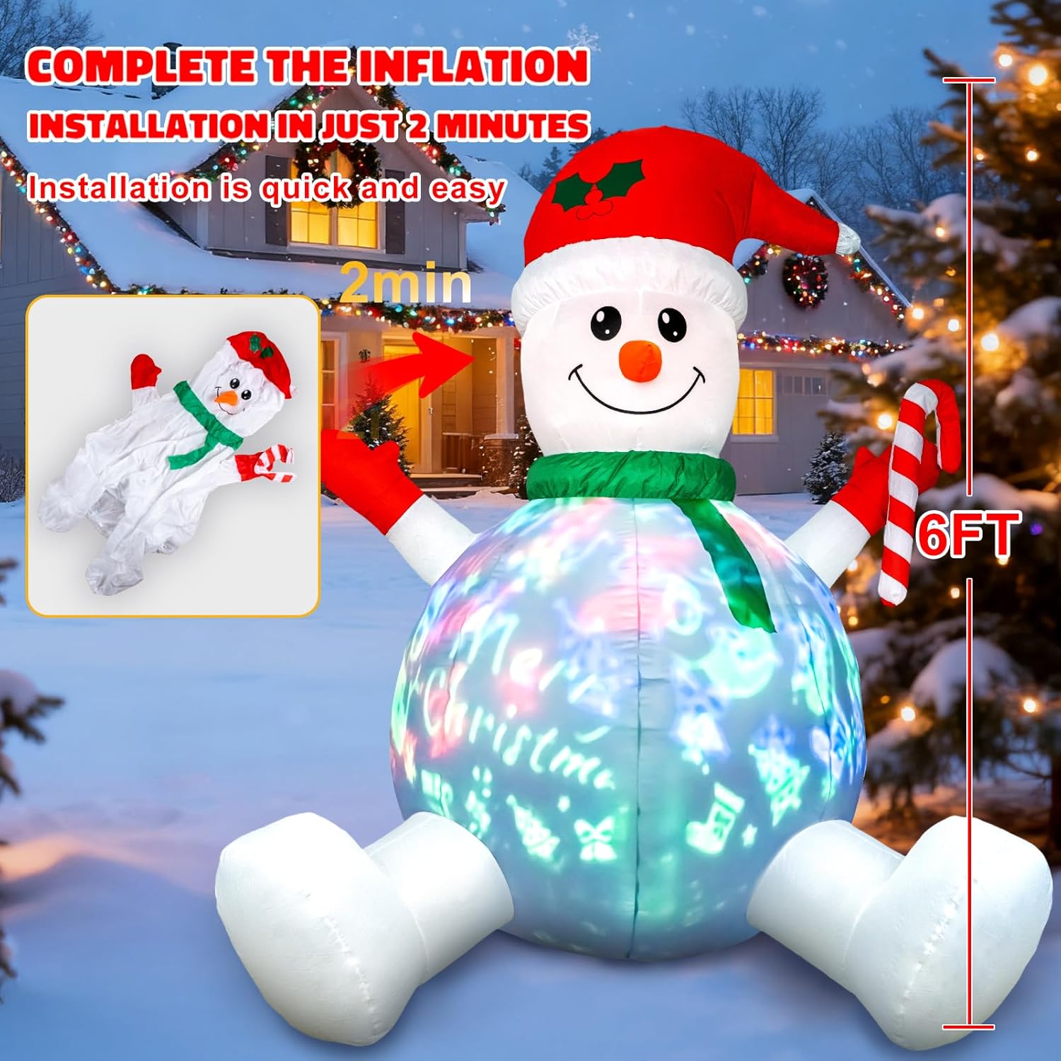 6Ft Tall Christmas Inflatable Outdoor Decorations, Blow Up Yard Decor With Christmas Snowman Sang Along With The Music P