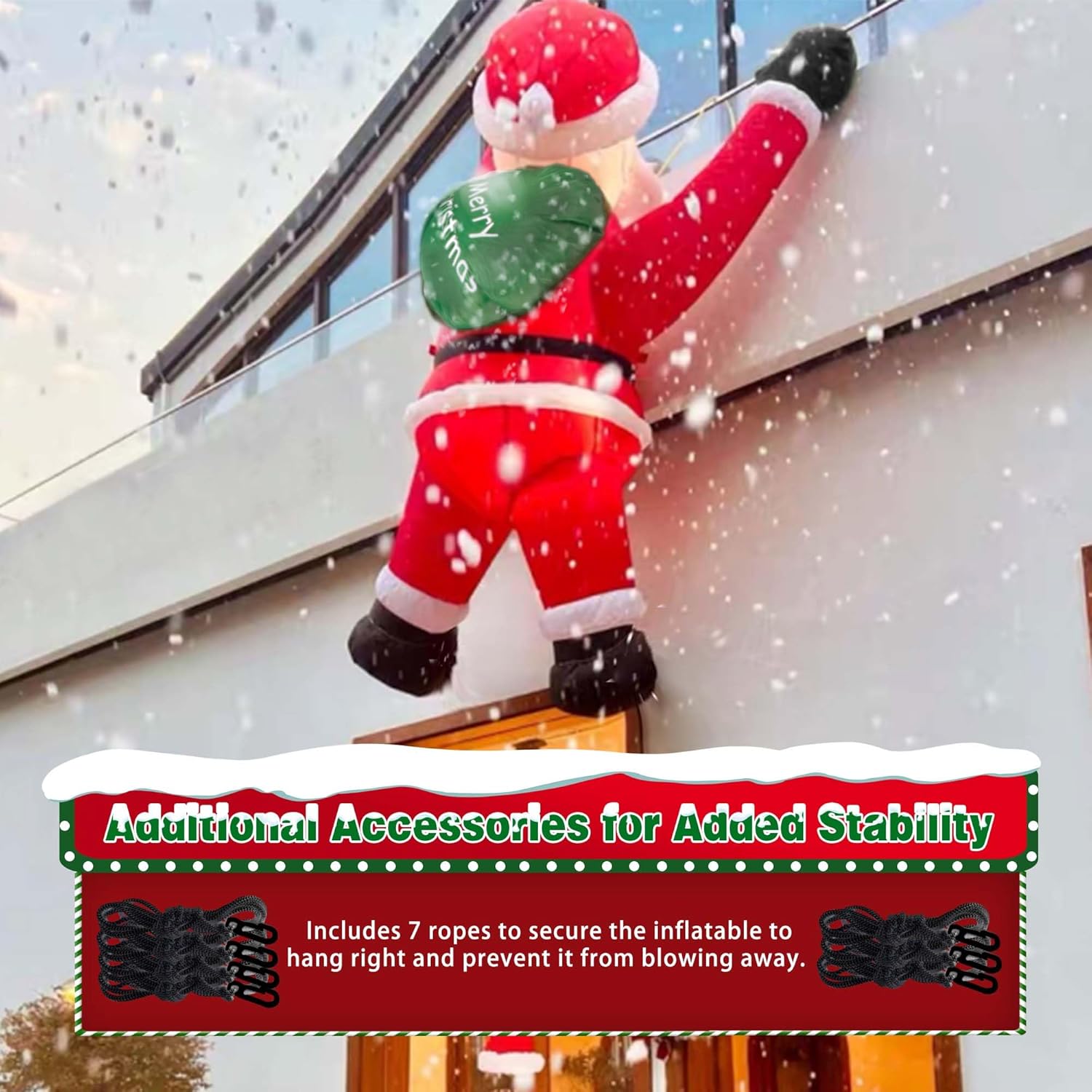 6Ft Christmas Inflatables Outdoor Decorations Joy Hanging Santa Claus Gift Bag, Very Bright Led Lights Blow Up Giant Chr