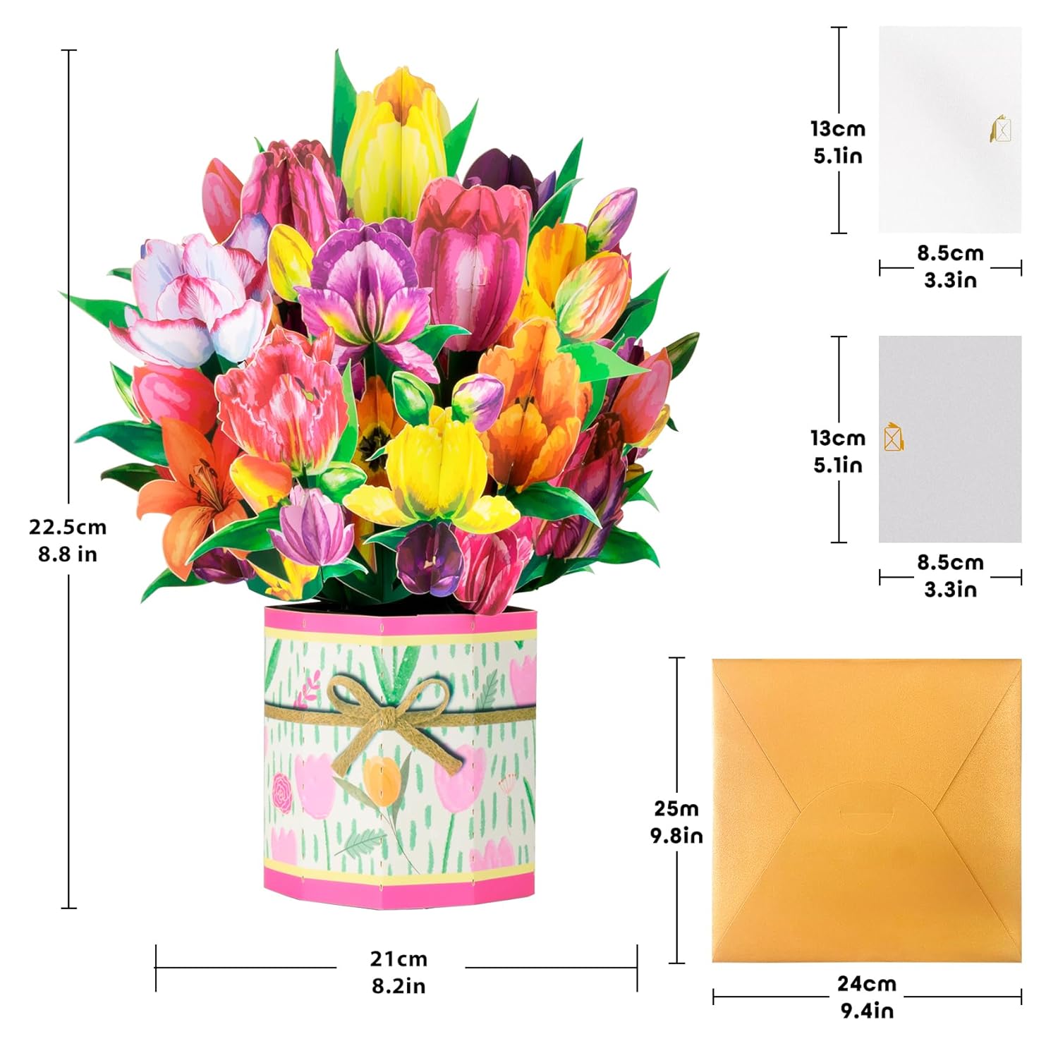 Paper Pop Up Flower Cards,Forever Tulips,9 Inch Flower Bouquet 3D Popup Greeting Cards, Mother'S Day Gifts, Birthday Gift Cards, Teacher Appreciation Gifts, Graduation Gifts