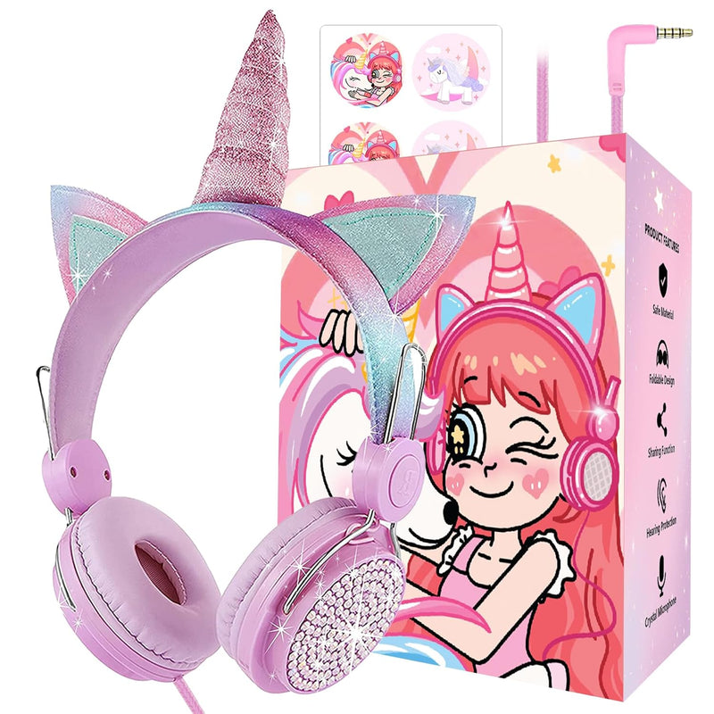 Kids Unicorns Headphones With Mic For School/Travel,95Db Volume Limited,Sharep