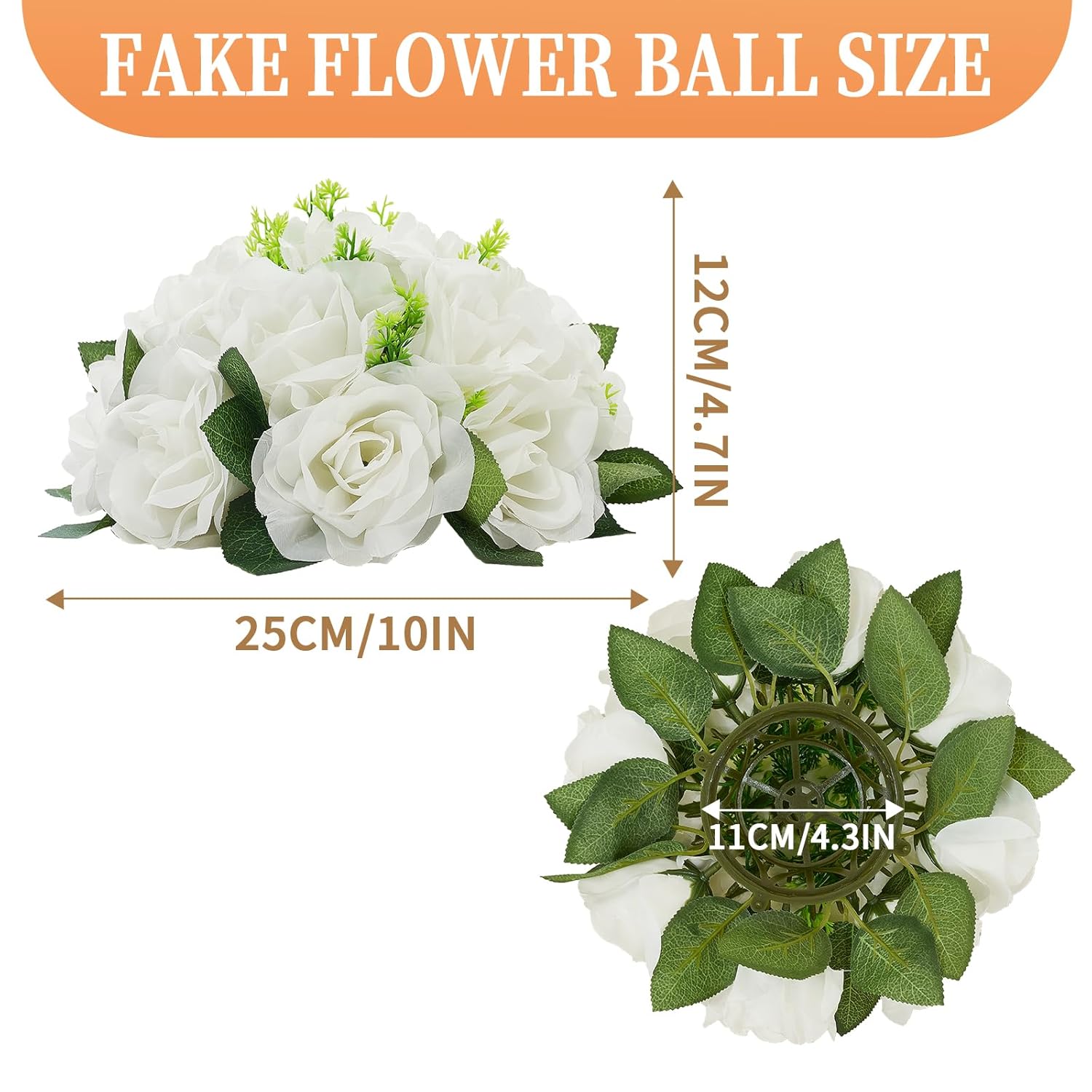 2Pcs Flower Balls For Wedding Centerpieces - 9.5In Diameter Artificial Flower Ball Arrangement Bouquet Party Centerpieces For Weddings Tables, White Bouquet For Table Centerpiece
