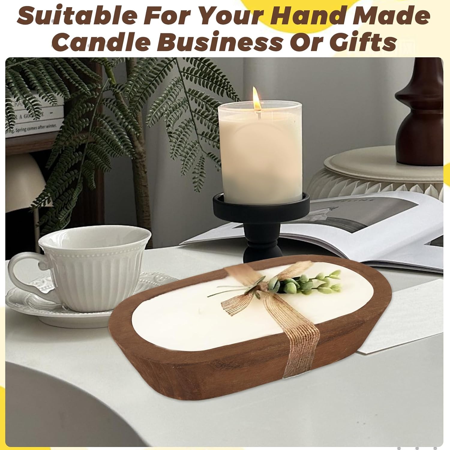 4 Pack Wooden Dough Bowls Bulk Rustic Dough Candle Bowls For Wedding Diy Candle Home Crafts Making Farmhouse Fruits Supplies Decoration(9.5 X 5.5Inches,Brown)