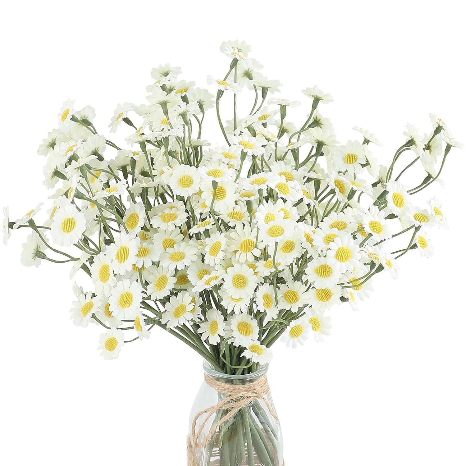 24Pcs Ivory Small Artificial Flowers Faux Silk Daisies Fake Wildflowers With Stems For Diy White Wedding Bouquets Floral Arrangements Party Decor Centerpieces Decorations (Vase Not Included)