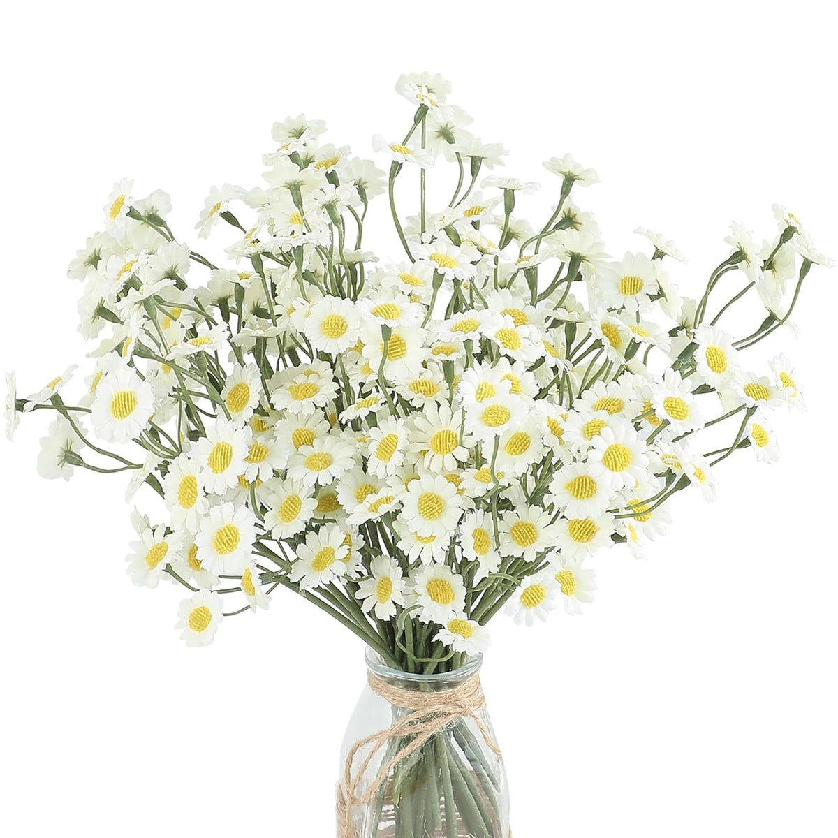 24Pcs Ivory Small Artificial Flowers Faux Silk Daisies Fake Wildflowers With Stems For Diy White Wedding Bouquets Floral Arrangements Party Decor Centerpieces Decorations (Vase Not Included)