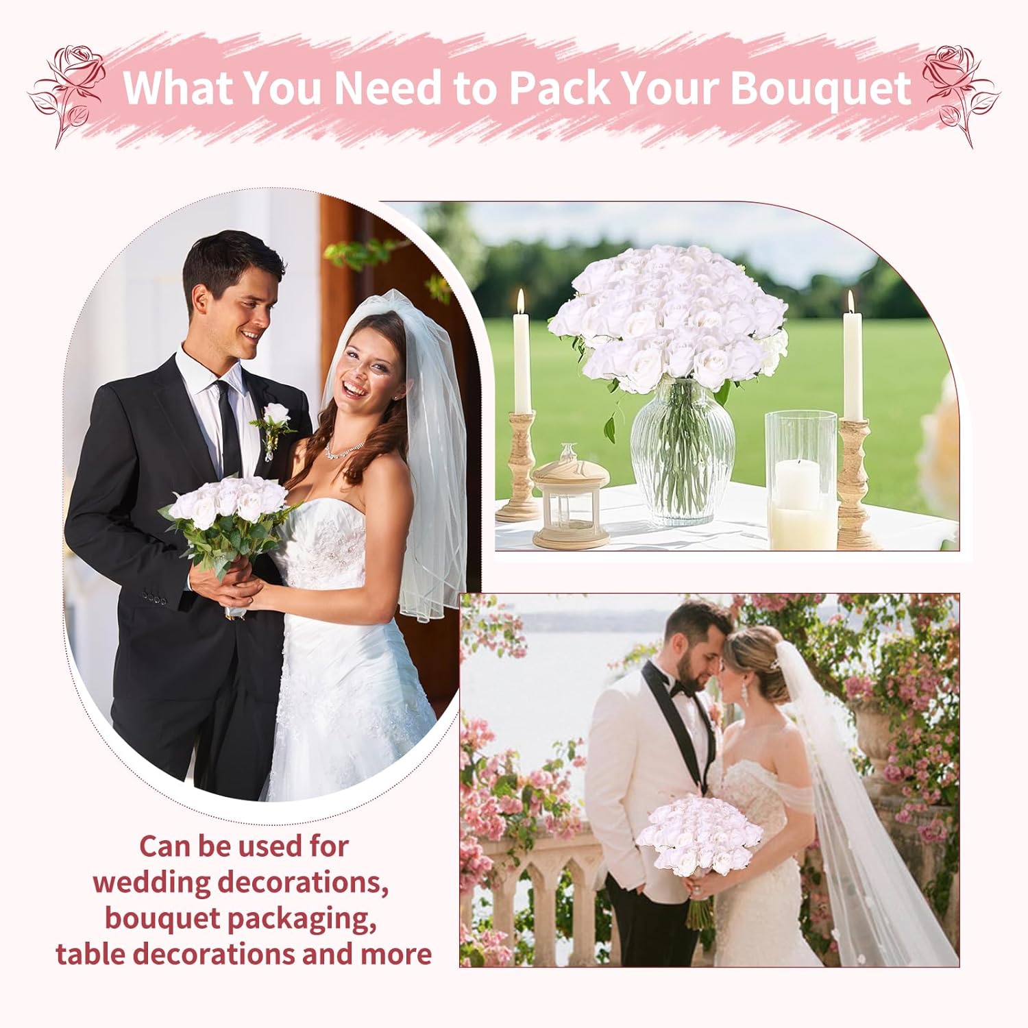 6 Pcs Fake Roses Artificial Flowers Bulk, White Roses Bridal Bouquet Silk Faux Rose With Stems For Wedding Flowers Decoration, Valentine'S Day, Anniversary,Home Decor (6Pcs, White)