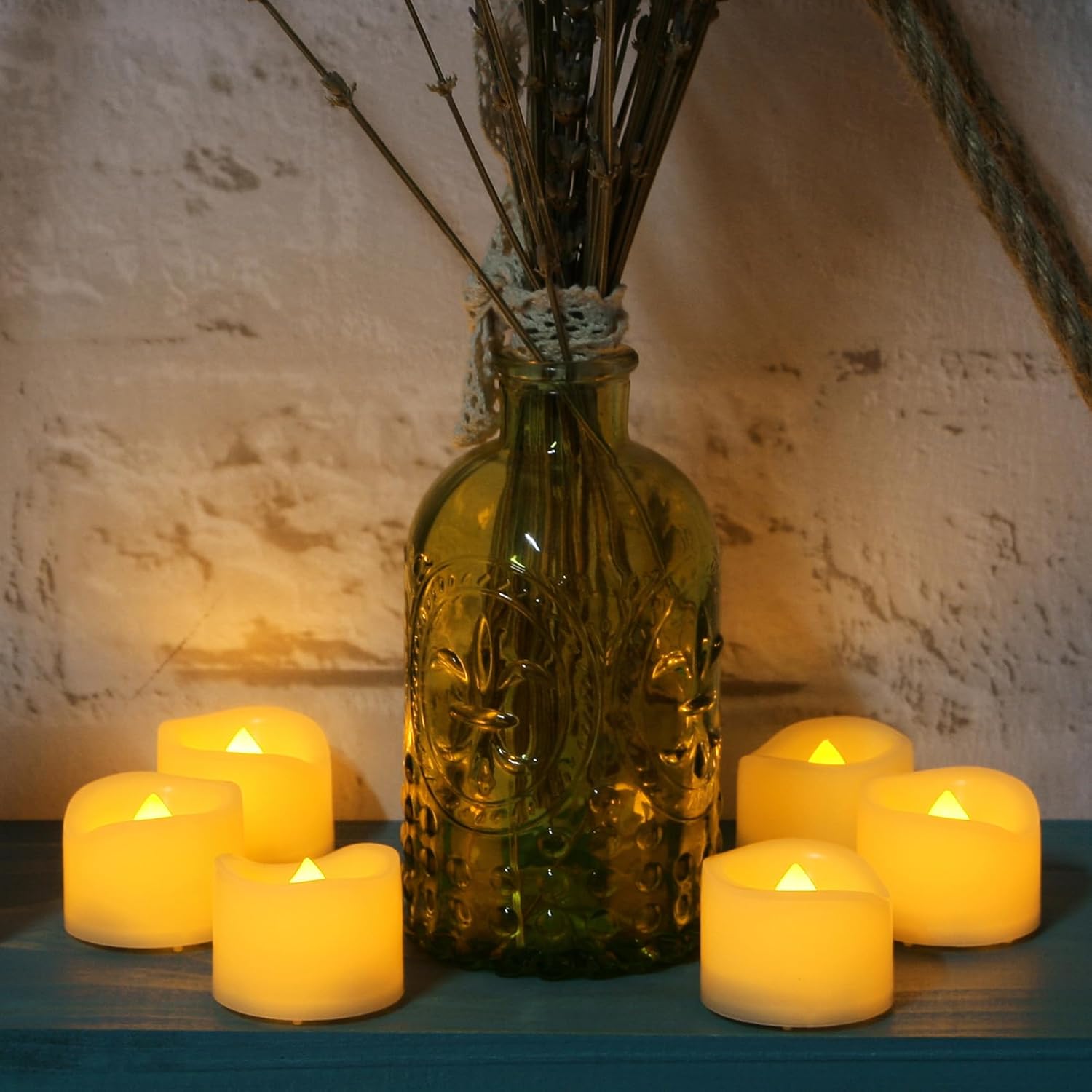 12 Pcs Flameless Led Tea Lights Candles Battery Operated Fake Flickering Electric Small Votive Candles Tealights For Wedding Party Decorations Home Décor, Cream White Shell, Amber Yellow Glow