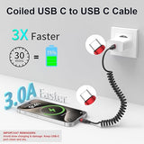 2 Pack 3FT Coiled USB C to USB C Fast Charging Cable for CarPlay iPhone Samsung Pixel