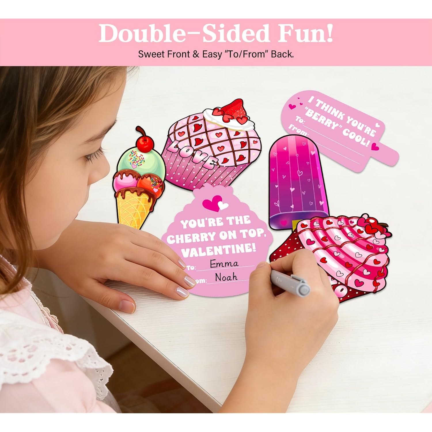 Valentines Cards For Kids Classroom 28 Pack - Cupcake & Ice Cream Sweet Valentines Day Cards With Envelopes For School Party, Gift Exchange | Cute, Funny Cards For Boys And Girls