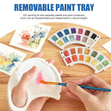 Mini Shimmer Watercolor Paint Set, 26 Glitter Metallic Watercolour Painting Sets With Handheld Foldable Palette, Portable Shimmer Solid Paint Kit With 2 Brushes & Storage Bag For Travel And Beginners