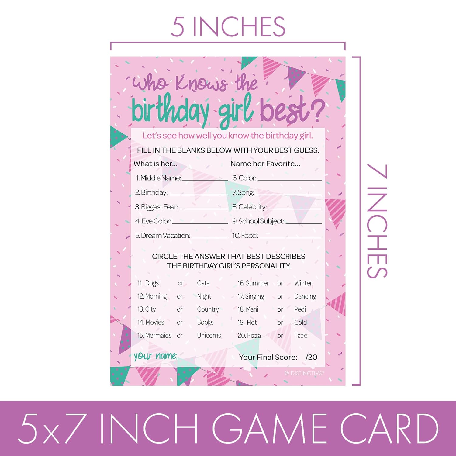 Who Knows The Birthday Girl Best 5X7 Cards, 10 Count - Sleepover Games, How Well Do You Know The Birthday Girl