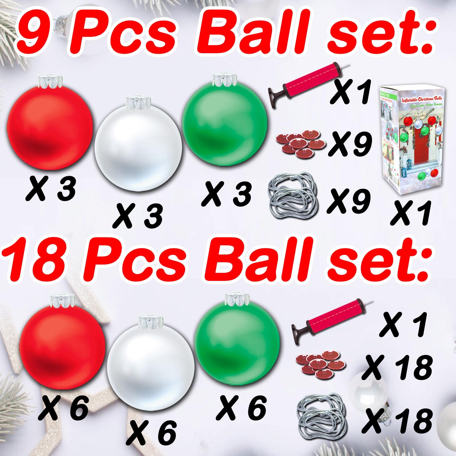 9 Pcs Outdoor Christmas Decorations,11 Inch Large Inflatable Christmas Balls,Christmas Ornaments Decor For Front Door Ya