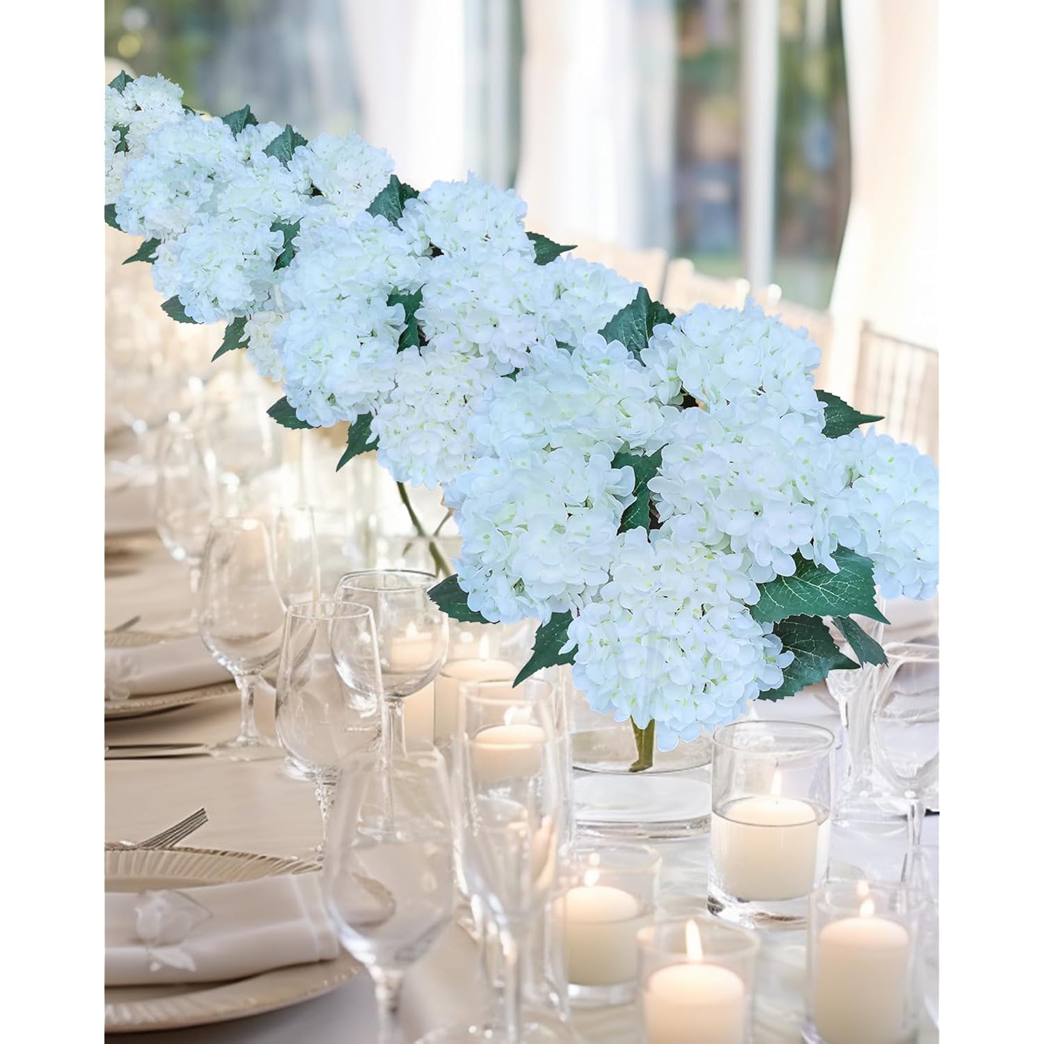 6Pcs Premium White Hydrangea Artificial Flowers Bouquets, Ivory Silk Hydrangea Flowers Heads With Stems, Fake Hydrangeas Flowers Arrangement, Faux Hydrangea Decor For Home Wedding Party Baby Shower