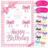Bowknot Birthday Party Decoration,Holiday Party Decoration Set Cute Bowknot Stickers, Large Poster And 24 Bowknot Themed Birthday Gift Stickers (Pink)