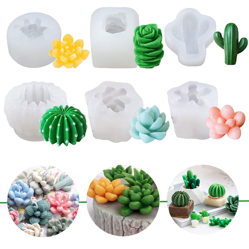 6 Pack Succulent Silicone Mold, Diy Cactus Flower Resin Casting Molds 3D Resin