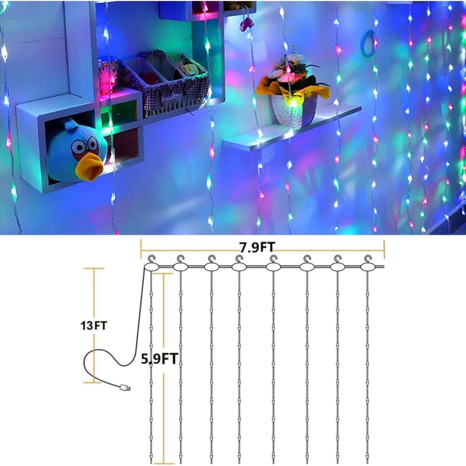Curtain String Lights, Waterproof Copper Wire Curtain Lights With Control, 8 Modes Usb Fairy Lights Plug In Good For Wed